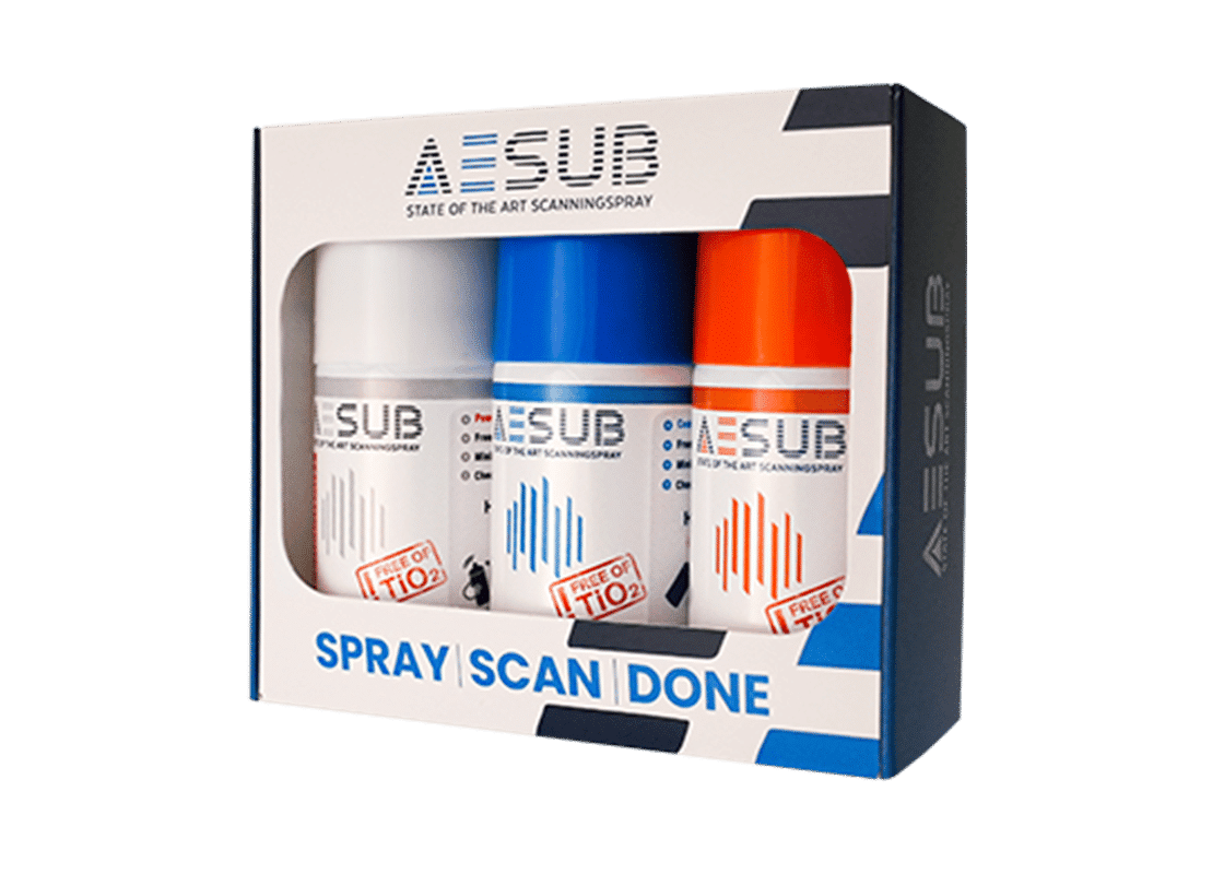 AESUB Mattierungsspray Scanningsspray für 3D Scan white blue orange